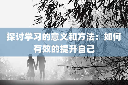 探讨学习的意义和方法：如何有效的提升自己